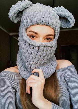 В'язана балаклава плюшева з вушками handmade2 фото