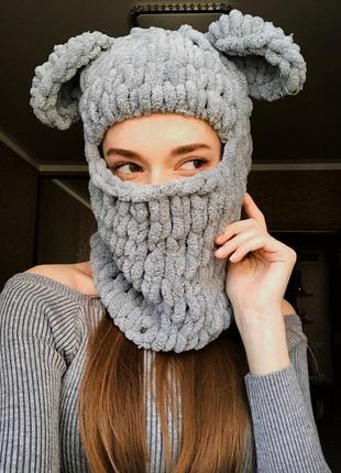 В'язана балаклава плюшева з вушками handmade3 фото