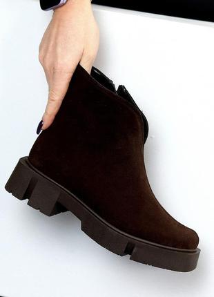 Дизайнерские ботинки низкий ход натуральная замша цвет горький шоколад