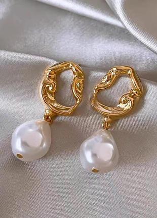 Сережки підвіски з перлами (bc158-01)