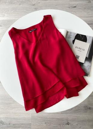 Zara красный легкий шифоновый топ оверсайз блуза