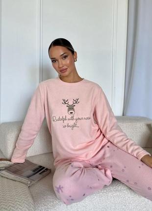 Ніжно-рожева тепла жіноча піжама, фліс