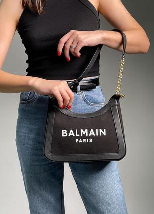 Сумка в стиле balmain b-army canvas leather shoulder bag total black