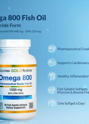 California gold nutrition омега 800 риб'ячий жир 80% епк/дгк формі 1000 мг 90 капсул омега cgn-01266