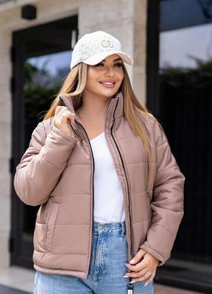 Куртка жіноча коротка, утеплена, без капюшона, великого розміру, батал, плюс сайз, моко