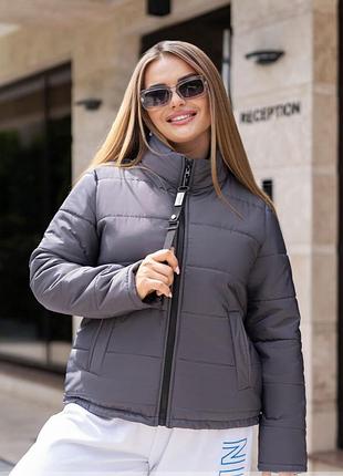 Куртка жіноча коротка, утеплена, без капюшона, великого розміру, батал, плюс сайз, сіра