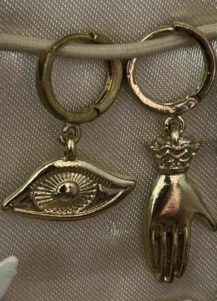 Серьги стильные глаз и рука хамса защита от глаза 😇