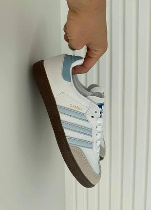 Белые кожаные кроссовки adidas samba white blue x адидас самба 36