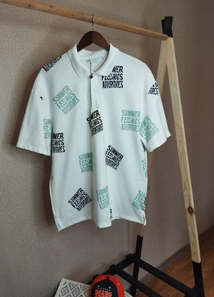 Оригінальна чоловіча футболка zara print text polo shirt л