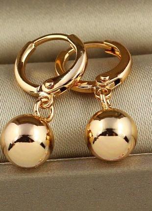Сережки підвіски xuping jewelry кульки 8 мм медичне золото1 фото