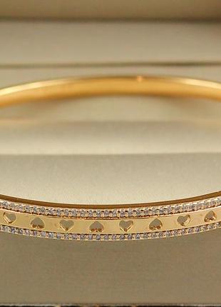 Браслет бэнгл  xuping jewelry со сквозными сердечками 60 мм 5 мм на руку от 16см до19 см золотистый
