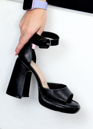 Женские элегантные черные босоножки высокие каблуки 21422