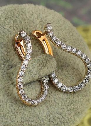 Серьги xuping jewelry скобка с родием 2,8 см золотистые3 фото