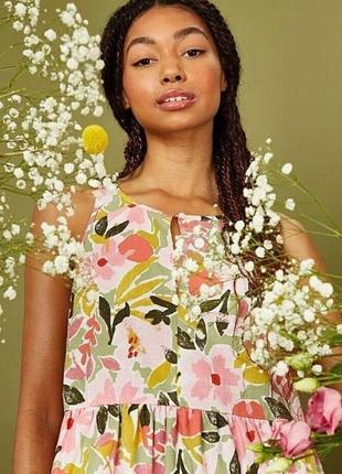 Яскраве плаття сарафан міді р. 14 в квітковий принт, натуральна тканина, сукня3 фото