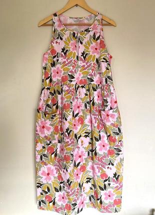 Яскраве плаття сарафан міді р. 14 в квітковий принт, натуральна тканина, сукня4 фото