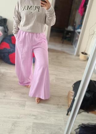 Рожеві флісові теплі спортивні штани адідас широкі флісові adidas wide leg