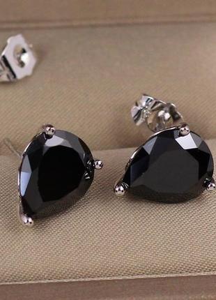 Серьги гвоздики xuping jewelry черный фианит в форме капли 1.3 см серебристые