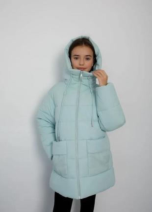 Модна фірмова зимова дитяча куртка м'ятного кольору для дівчинки, підліткова зимова куртка для дівчинки