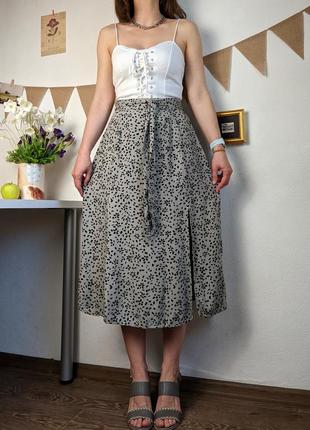 Юбка миди серая с разрезом поясом прямая вискоза на резинке xs s m