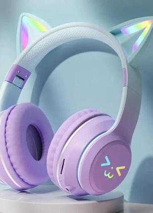 Беспроводные bluetooth наушники с подсветкой и кошачьими ушками catear purple