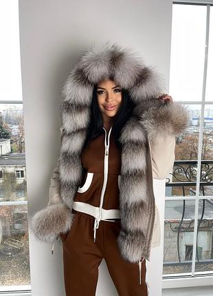 Женская парка куртка с натуральным мехом песца , чернобурки , блюфроста. размеры 40,42,44,46,48,50,52,54,56