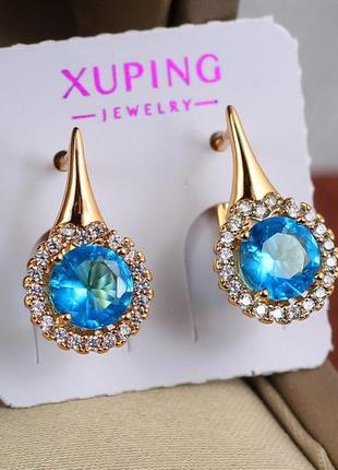 Сережки медичне золото xuping jewelry блакитний камінь 1,6 см