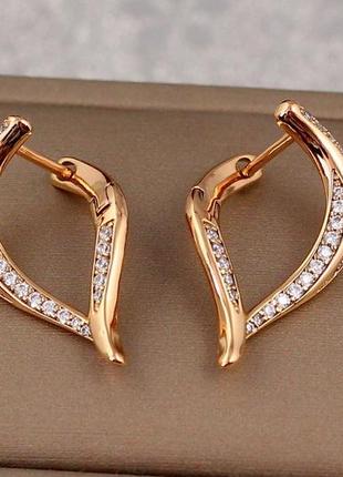 Сережки медичне золото xuping jewelry вигнуті дужки з камінням 2.5 см2 фото