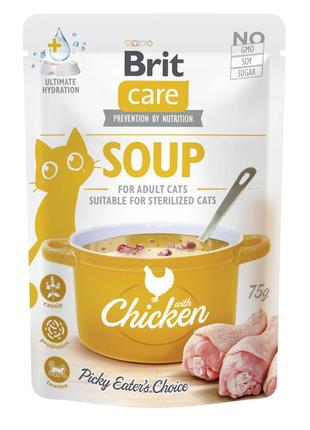 Корм вологий суп для котів brit care soup with chicken з куркою 75г