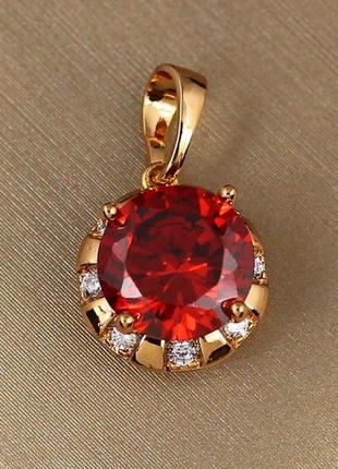 Кулон xuping jewelry червоний камінь у оправі з білих фіанітів 11 мм золотистий