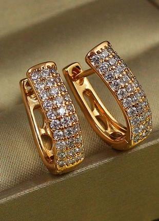 Сережки xuping jewelry три доріжки опуклі 1.6 см золотисті2 фото