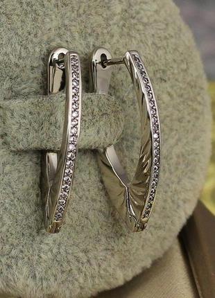 Сережки xuping jewelry доріжки збоку ребристі 2,6 см сріблясті