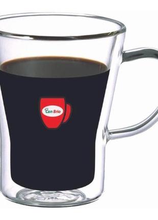 Чашки с двойными стенками con brio 280 мл cb-8528 2шт, кружки стеклянные с двойным дном|швидка доставка|