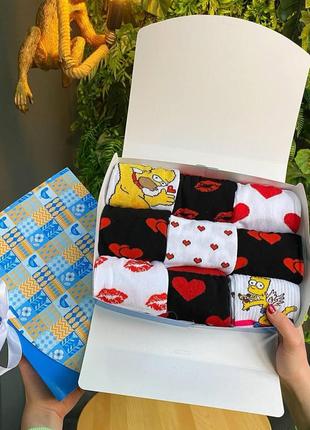 Бокс жіночих шкарпеток 36-41 р на 9 пар в подарунковій коробці із стрічкою|швидка доставка|