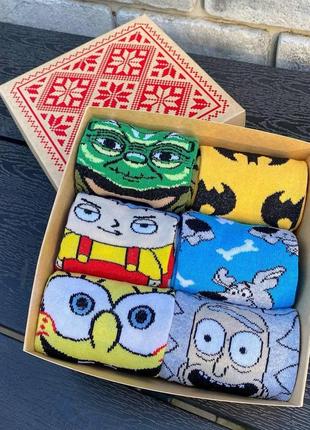 Бокс жіночих мультяшних шкарпеток 36-41 на 6 пар у подарунковій коробці|швидка доставка|