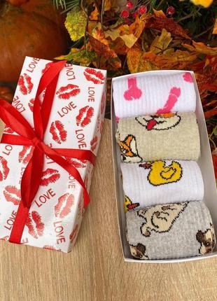 Бокс жіночих високих шкарпеток 36-41 на 4 пари у подарунковій коробці|швидка доставка|