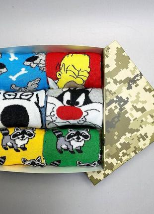 Бокс жіночих мультяшних шкарпеток 36-41 на 6 пар у подарунковій коробці|швидка доставка|