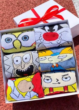 Набір жіночих шкарпеток 36-40 6 пар з мультяшним малюнком у подарунковій коробці|швидка доставка|