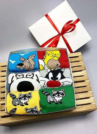 Набір жіночих шкарпеток 36-41 6 пар з мультяшним малюнком у подарунковій коробці|швидка доставка|