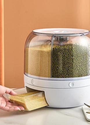 Поворотный кухонный диспенсер на 3 кг с шестью отделениями для хранения круп, сыпучих продуктов и