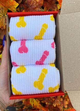 Бокс жіночих високих шкарпеток 36-41 на 3 пари з малюнком цюцюрок|швидка доставка|