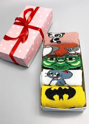 Набір жіночих шкарпеток 36-41 5 пар з мультяшним малюнком у подарунковій коробці|швидка доставка|
