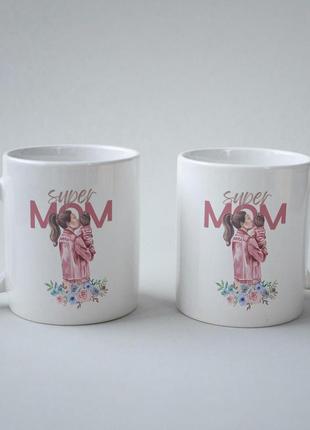Кружка з принтом "super mom" 330 мл біла|швидка доставка|