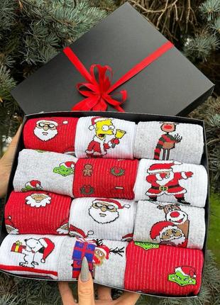 Подарунковий бокс новорічних жіночих шкарпеток на 12 пар 36-41 р|швидка доставка|