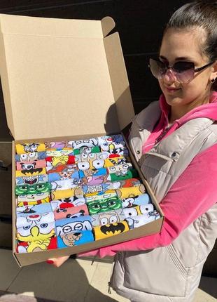 Великий мега бокс жіночих високих шкарпеток 36-41 на 44 пари з мультяшним малюнком|швидка доставка|