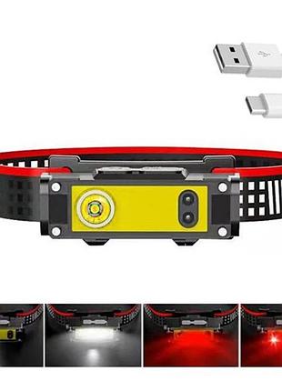 Фонарь налобный bl-t124-хре+cob (white+red), фонарик светодиодный для туриста, водонепроницаемый