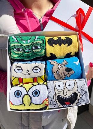 Набір жіночих шкарпеток 36-41 6 пар з мультяшним малюнком у подарунковій коробці|швидка доставка|