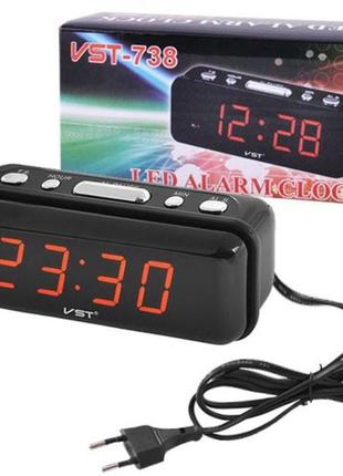 Часы настольные vst-738-1 черный с красными цифрами + будильник и подсветка, оригинальные настольные