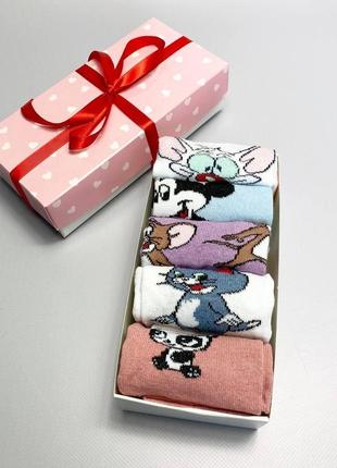 Набір жіночих шкарпеток 36-41 5 пар з мультяшним малюнком у подарунковій коробці|швидка доставка|