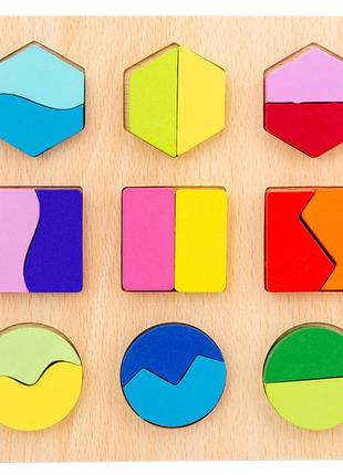 Дитяча розвивальна іграшка zw-9988 дошка-вкладиш дерев'яні барвисті фігурки 18 елементів|швидка доставка|