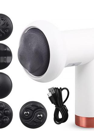 Массажер sl-630 электрический ударный ручной для тела и мышц с регулируемыми режимами 5 насадками white|швидка
